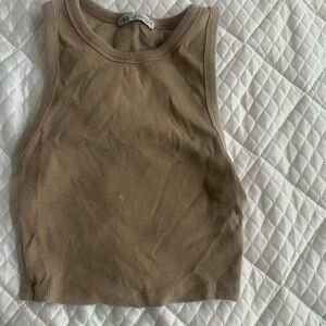 Zara Tan Ribbed Tank Top